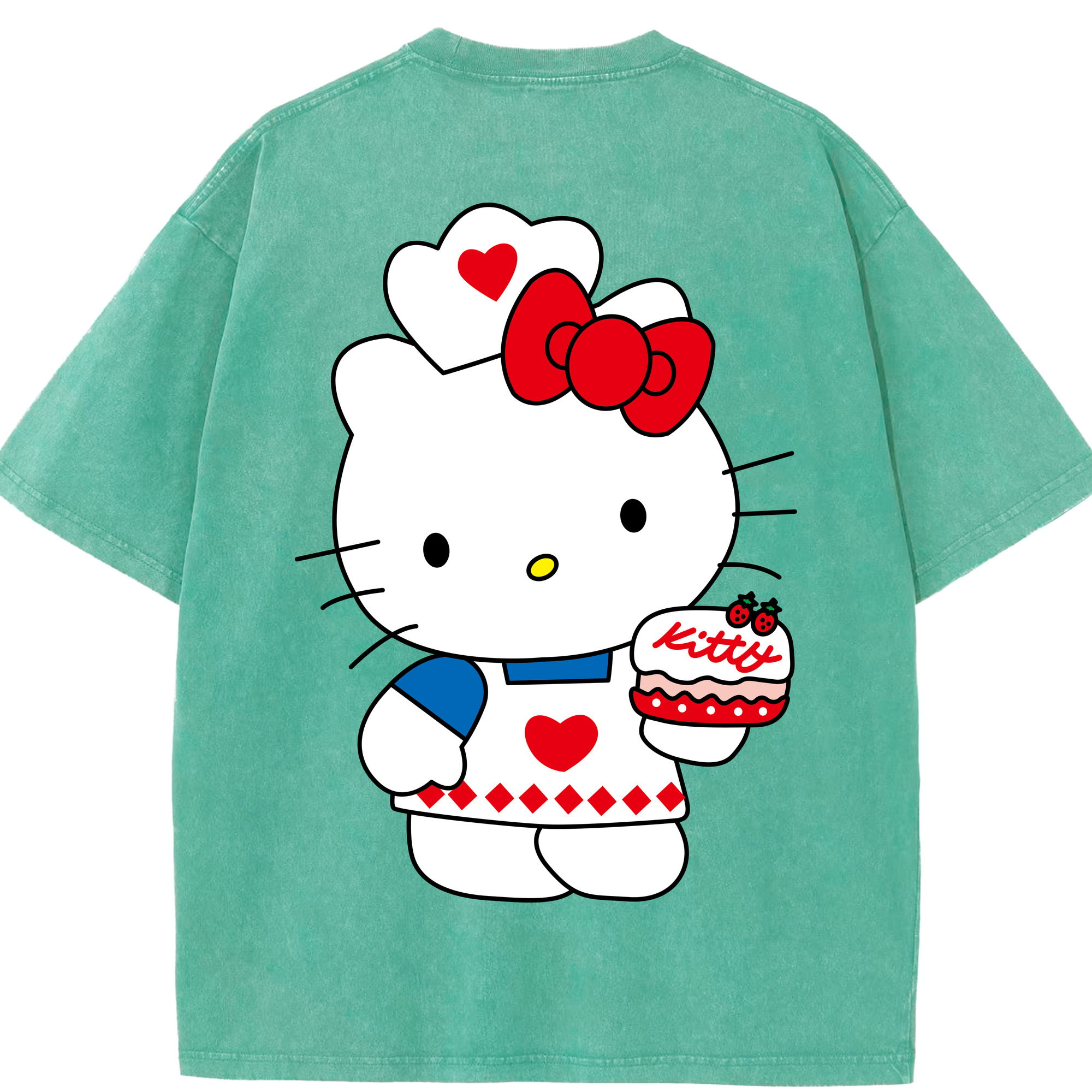 （画像用） Hello Kitty ハローキティ 綿100% ヴィンテージ風 半袖Tシャツ（背面プリント）